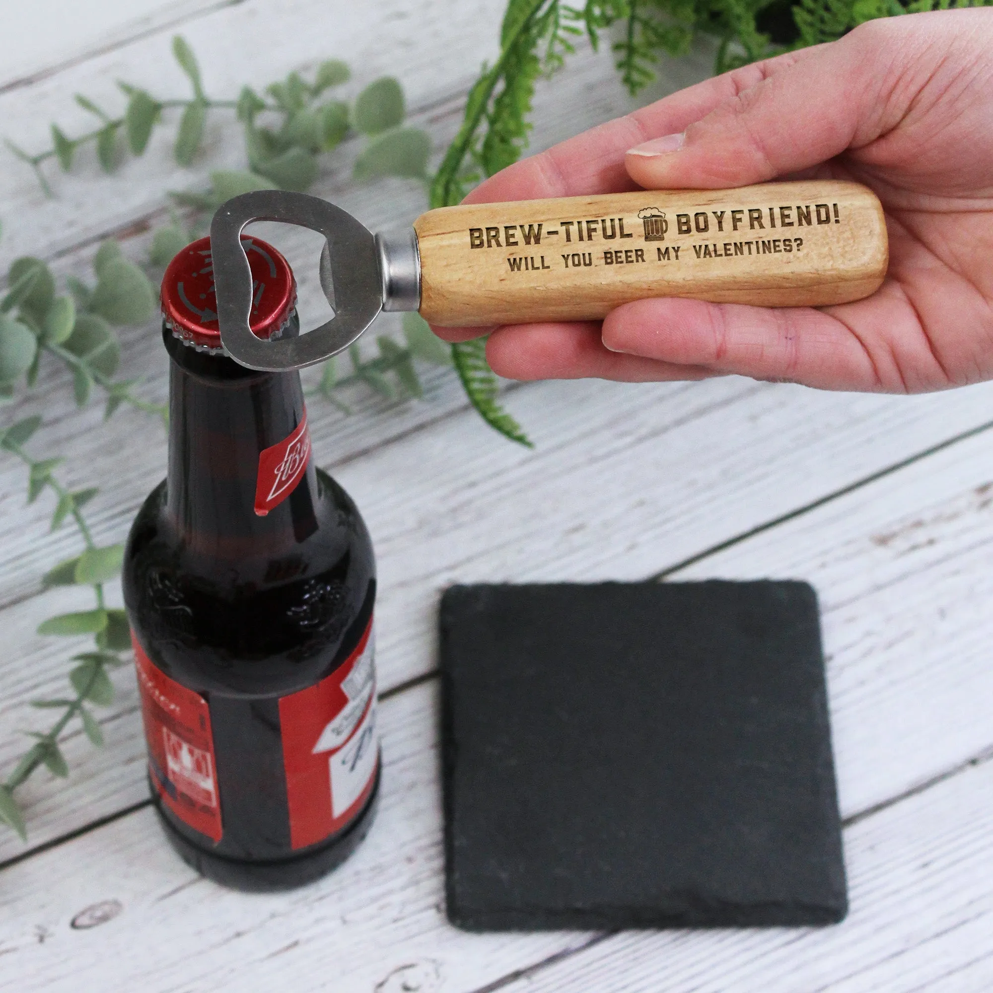 Personalised 'Beer-illiant Boyfriend' Wooden Bottle Opener