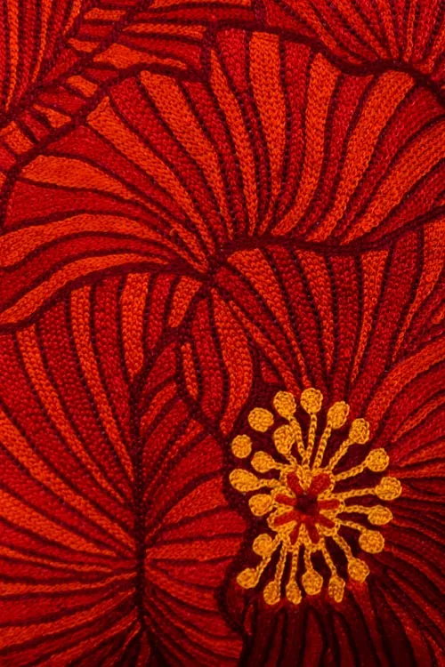 Poppies Chainstitch Embroidered Cushion Cover Red & Yellow