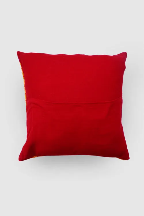 Poppies Chainstitch Embroidered Cushion Cover Red & Yellow