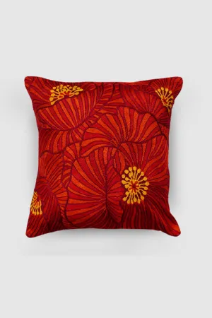 Poppies Chainstitch Embroidered Cushion Cover Red & Yellow