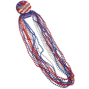 Red, White and Blue Metallic Bead Necklaces (1 Dozen)