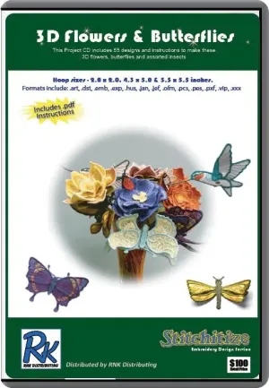 RNK EMBROIDERY DESIGN COLLECTIONS FSL 3D FLOWERS & BUTTERFLIES