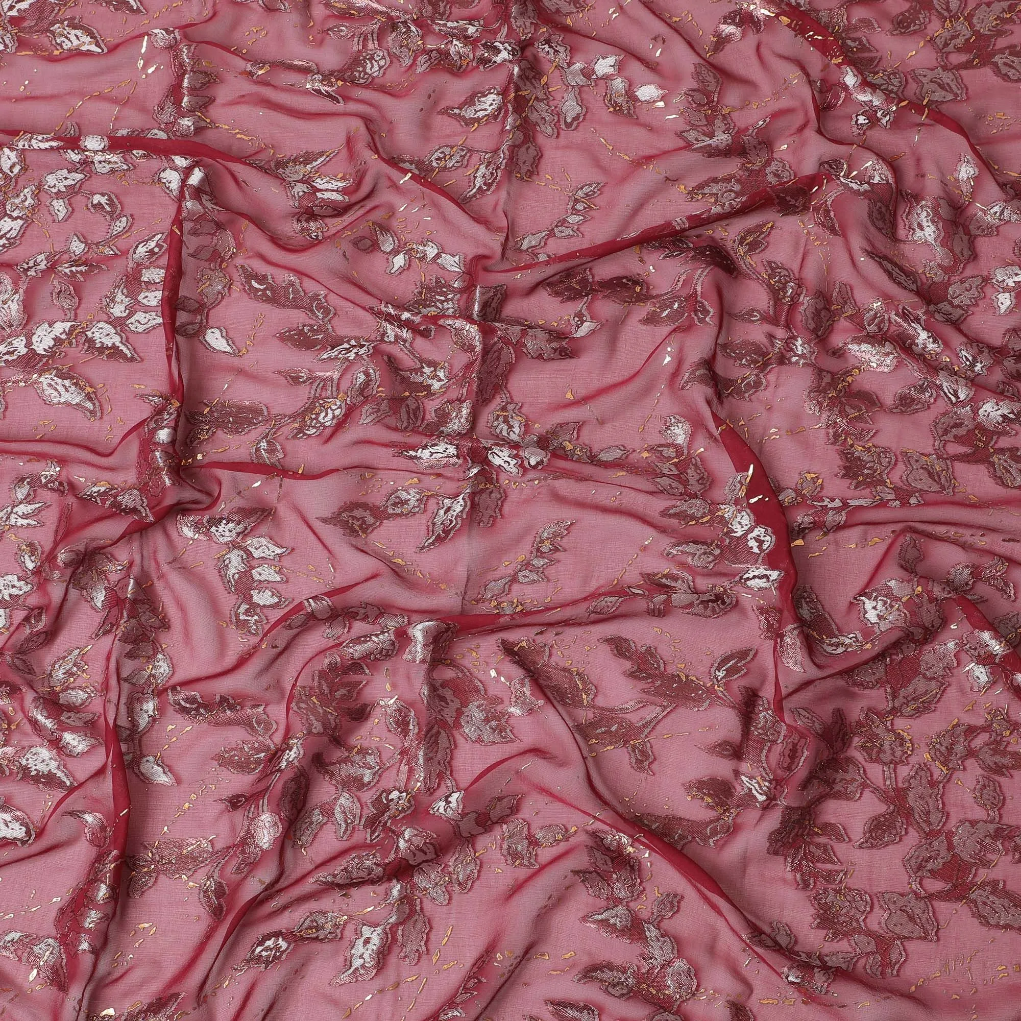 Roseate Twilight Embroidered Silk Chiffon Garbasaar Fabric, 110 cm Wide – South Korean Silken Elegance- Piece of 2.0 Mtrs-D18689