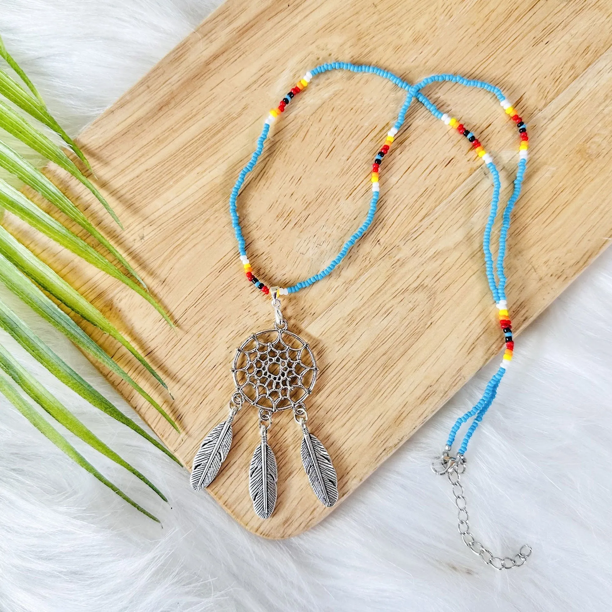 SALE 50% OFF - Long Silver Dreamcatcher Handmade Beaded Necklace For Women With Native American Style