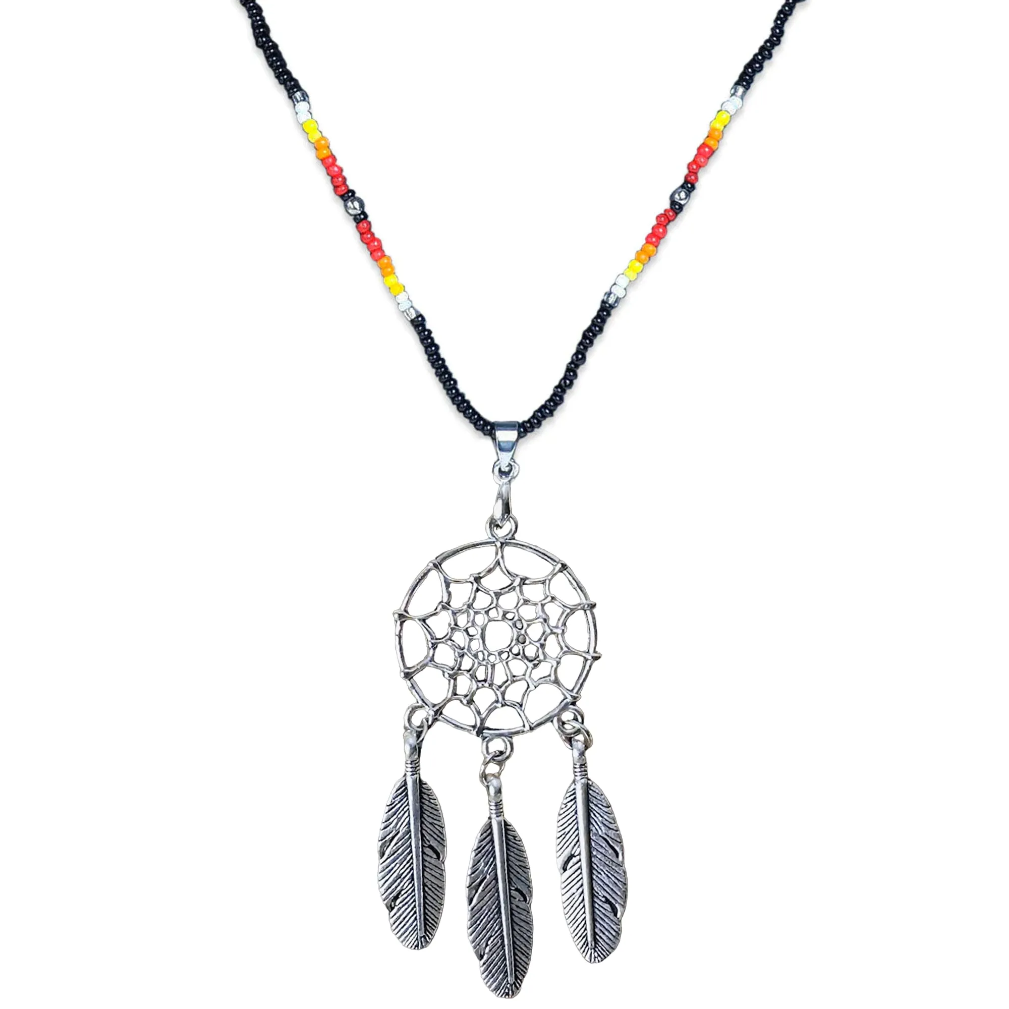 SALE 50% OFF - Long Silver Dreamcatcher Handmade Beaded Necklace For Women With Native American Style