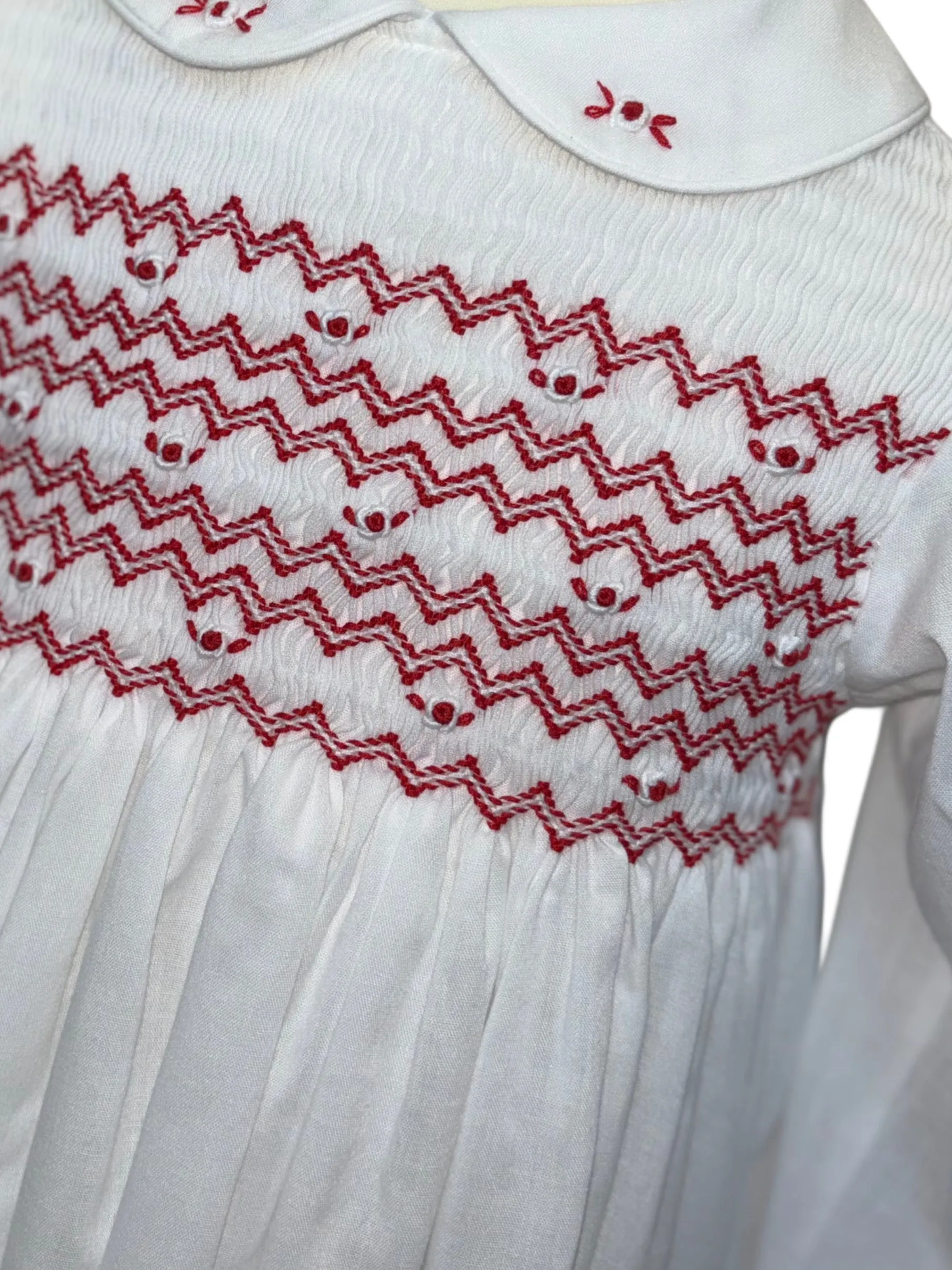 Sarah Louise smocked dress red & white