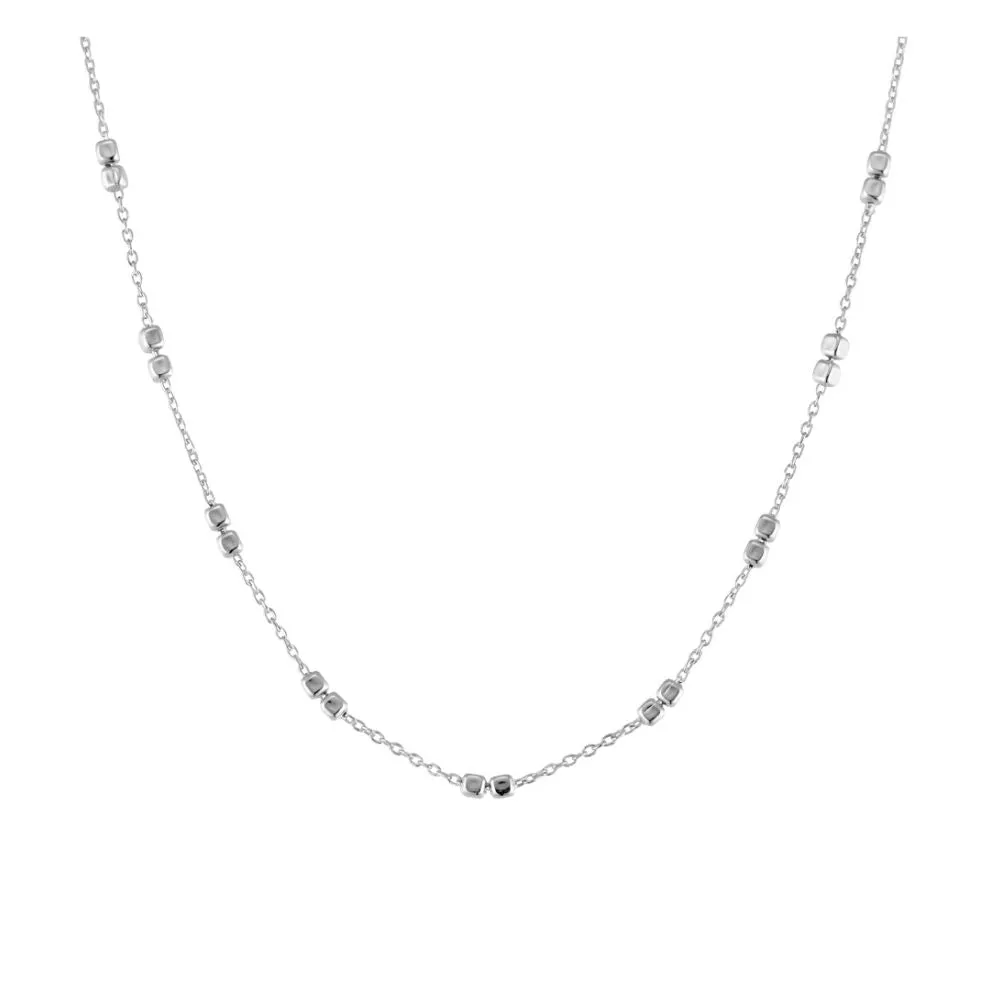 Sterling Silver Necklace With Repeated Double Cube Bead Detail