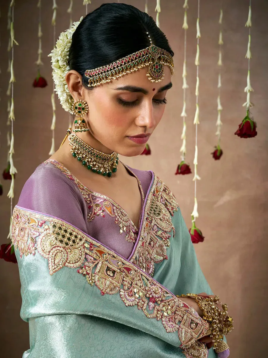 Stunning Sky Blue Designer Silk Embroidered Saree