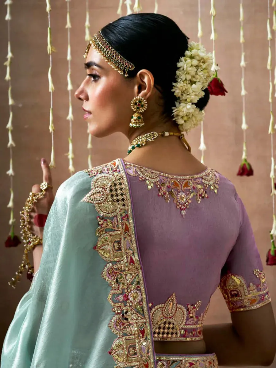 Stunning Sky Blue Designer Silk Embroidered Saree