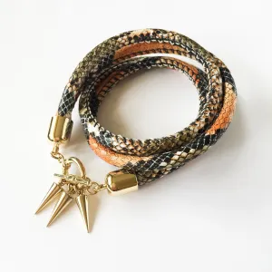 Two-in-one burnt orange snake-effect leather choker-double bracelet