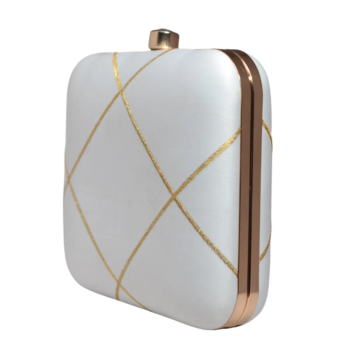 White And Golden Checks Embroidery Clutch