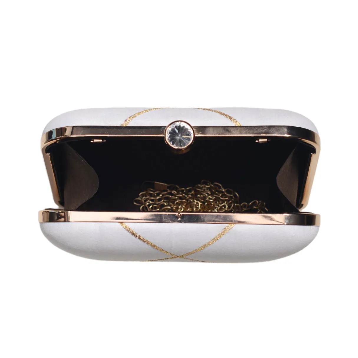 White And Golden Checks Embroidery Clutch