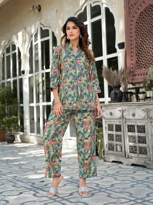 Women Sea Green Silk Blend Co-Ord Set