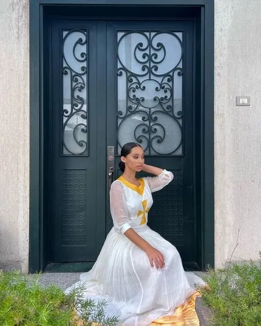 Yellow tibeb habesha kemis modern ethiopian dress simple habesha dress